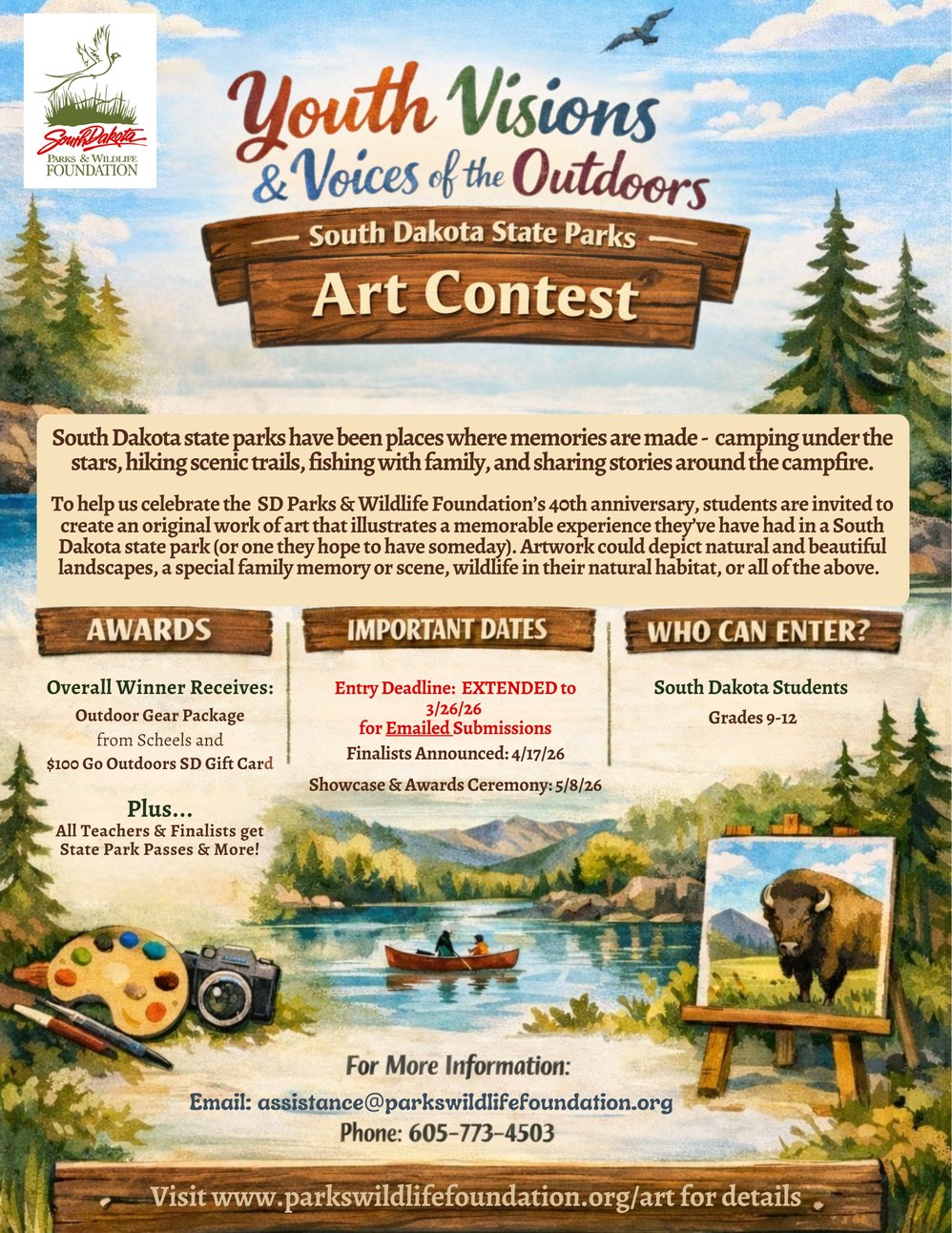 SD Parks & Wildlife Foundation Art Contest Flyer Extended Deadline